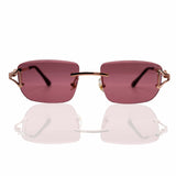 Sunglasses with red lenses and rose gold frames