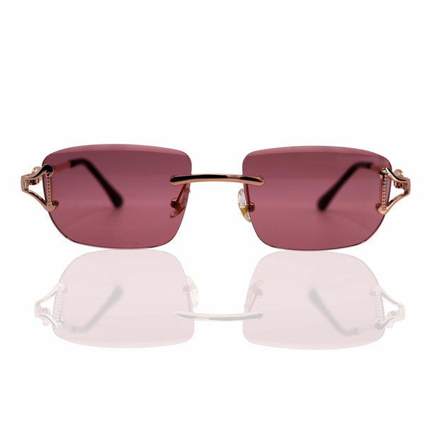 Sunglasses with red lenses and rose gold frames 